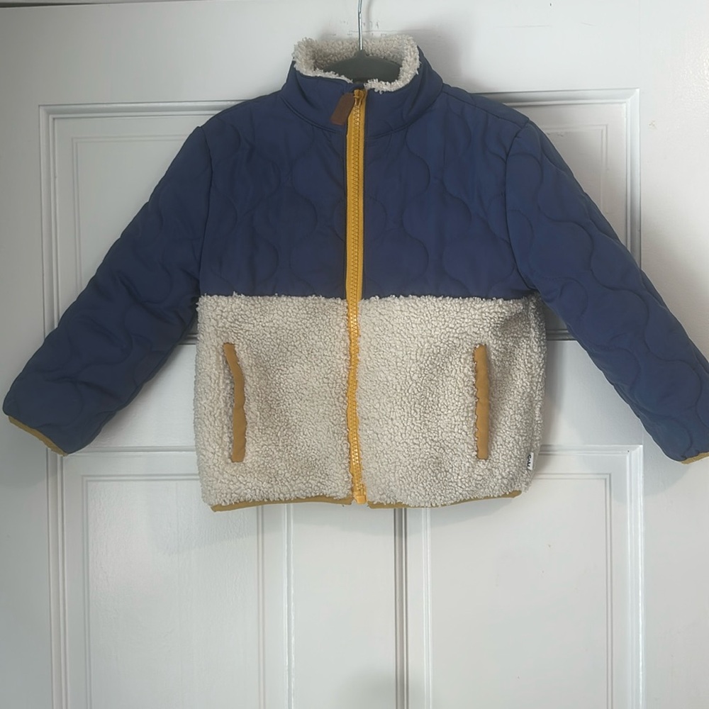 Sammy + Nat Blue Quilted Jacket with Yellow Trim